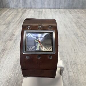 Nixon The Kink Vtg Silver Dial Watch Brown Leather Strap New Battery